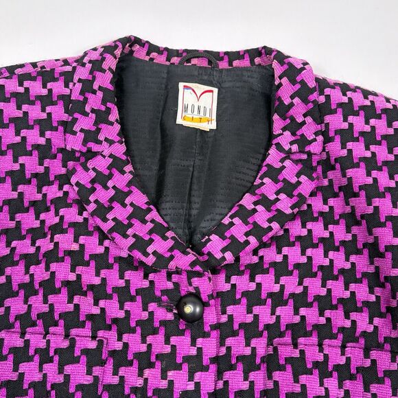 Vintage Mondi City Blazer Jacket Womens Size EUR 44 Wool Blend Houndstooth 90s - Picture 3 of 9
